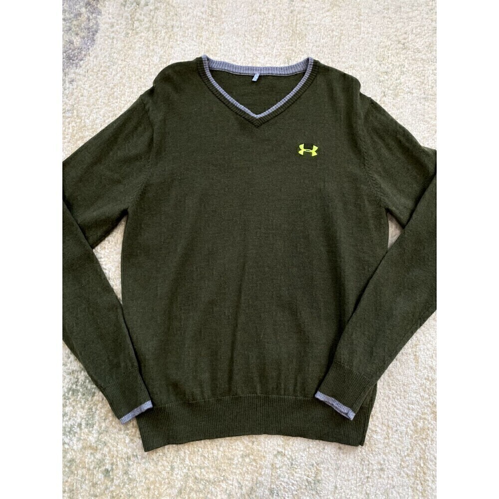 Under Armour 100% Merino Wool Sweater Green V-neck Long Sleeves SIZE SMALL
